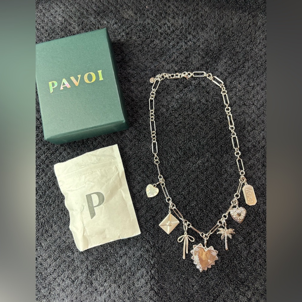 Pavoi Silver Charm Necklace with Mixed Charms - Silver